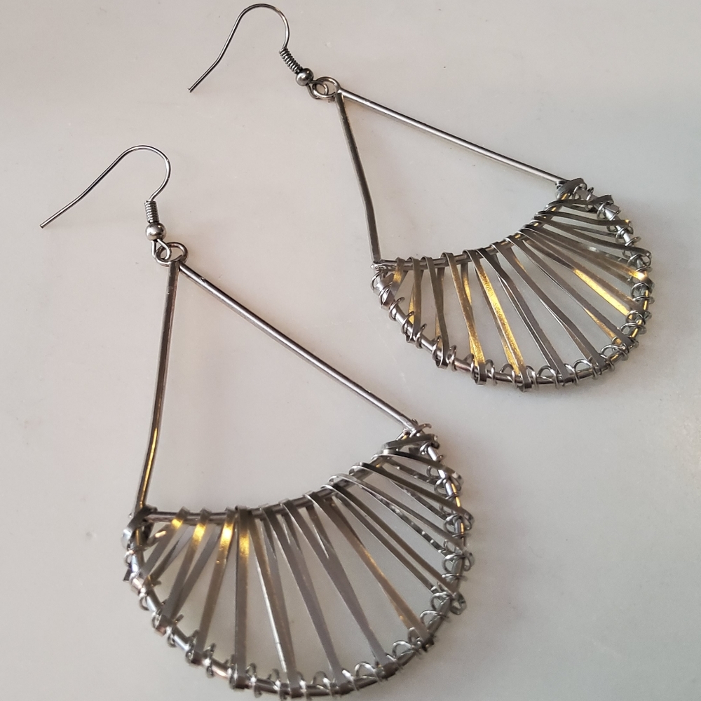 Geometric Triangle Dangling Earrings Silver Metal… - image 4